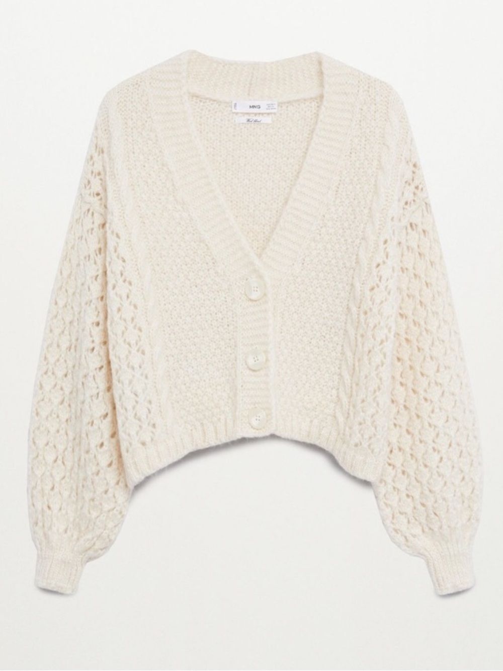 MANGO WOMENS IVORY CREAM KNIT CARDIGAN SWEATER WOOL BLEND MEDIUM